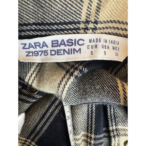 2/$30 ZARA S Plaid Navy Blue Longline Shirt Jacket Floral Beading & Snaps - Picture 3 of 16